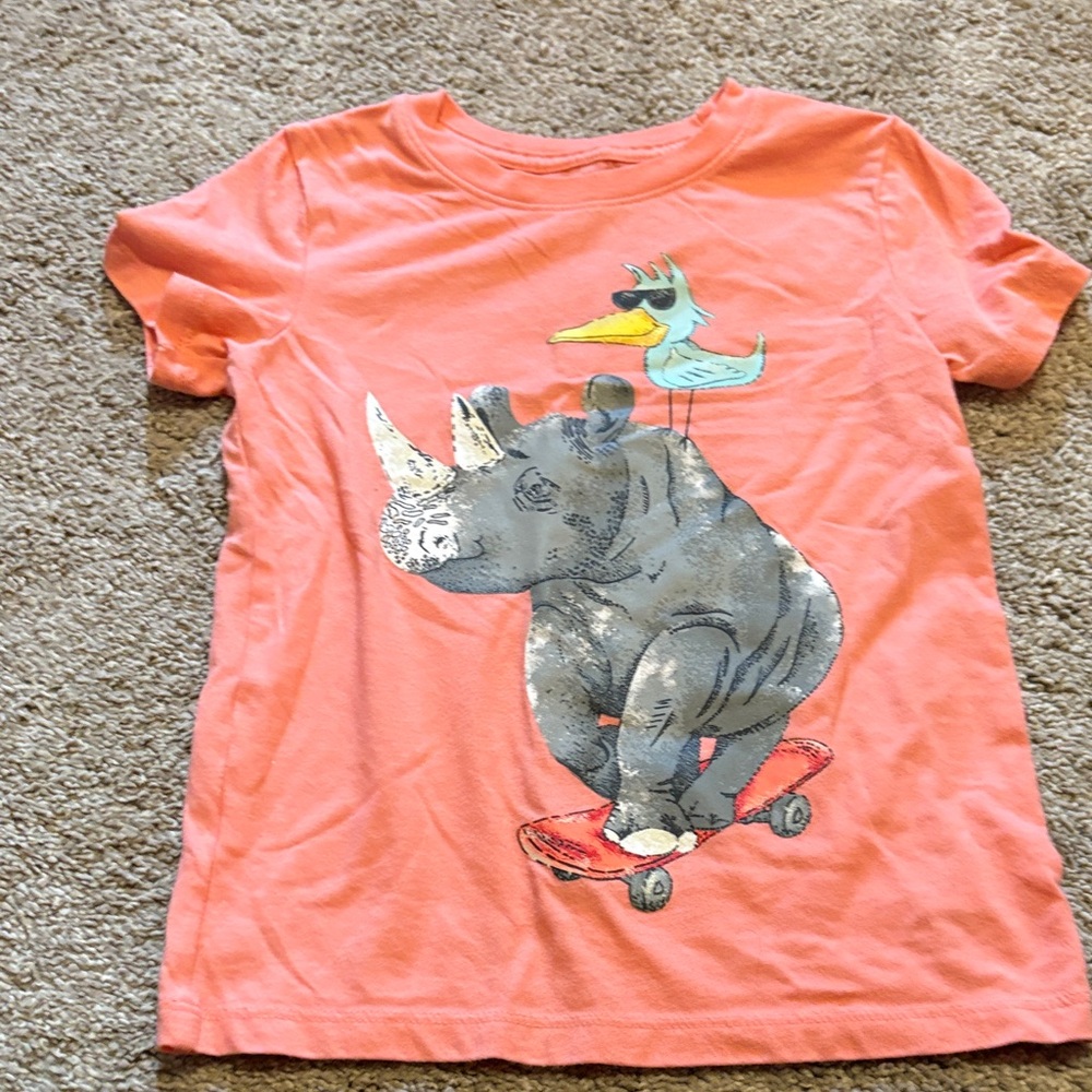 Cat & Jack Coral T-Shirt with Rhino and Bird Graphic